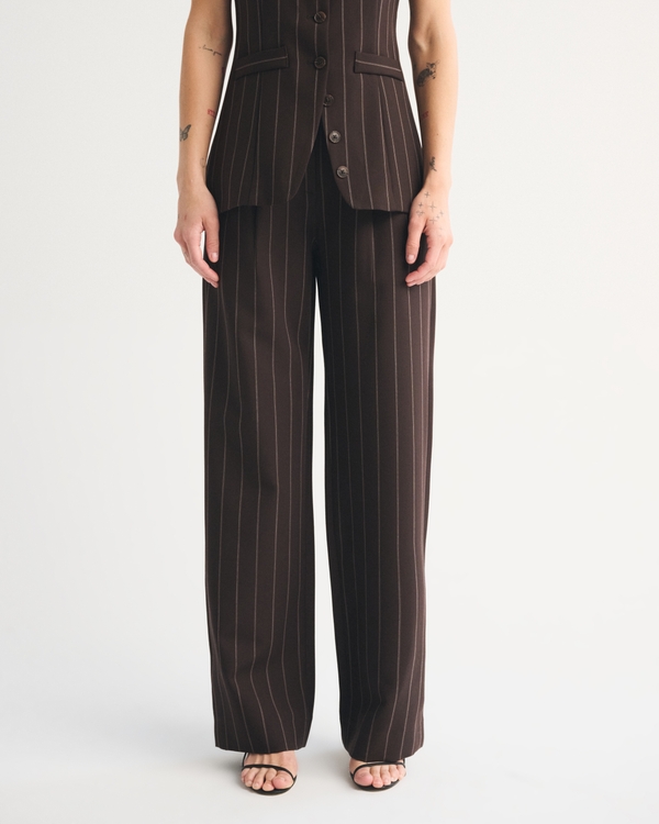 A&F Sloane Tailored Wide Leg Pant, Dark Brown Pinstripe view 2