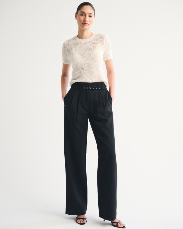 A&F Sloane Tailored Wide Leg Pant, Black Belted view 1