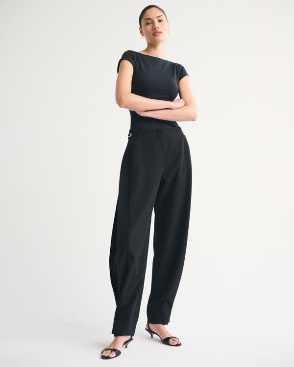 Convertible High Rise Tailored  Barrel Pant, Black view 1