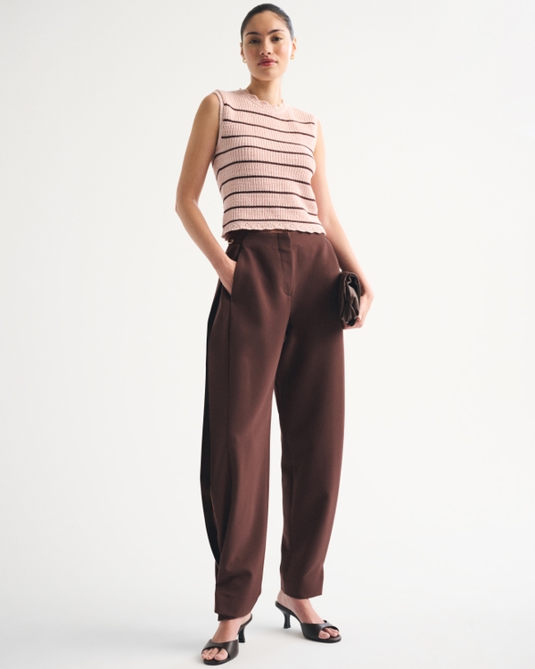 Convertible High Rise Tailored  Barrel Pant, Brown view 1