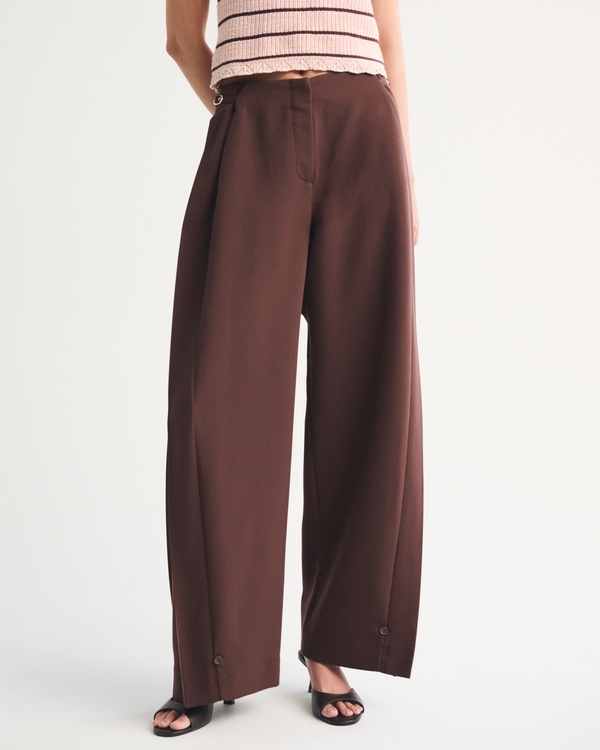 Convertible High Rise Tailored  Barrel Pant, Brown view 2