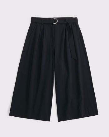 High Rise Textured Crepe Tailored Culotte Pant