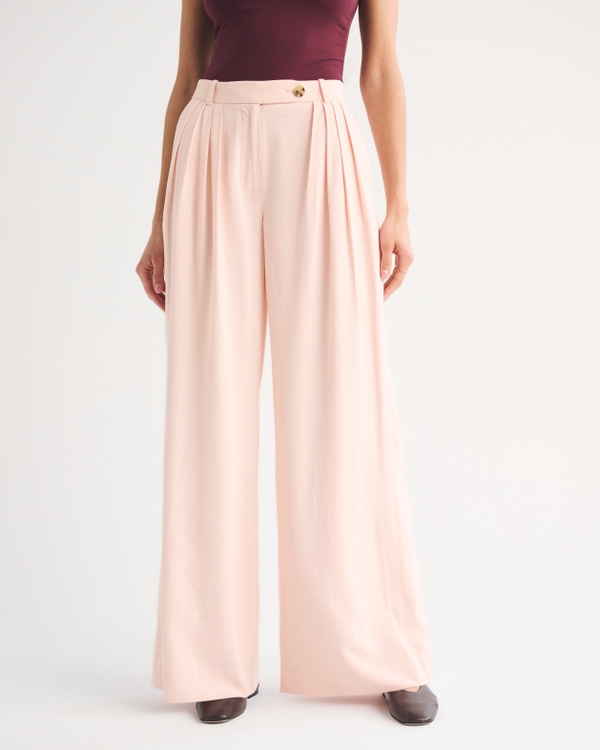 High Rise Crepe Tailored Palazzo Pant, Light Pink view 2