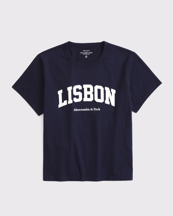 Short-Sleeve Lisbon Graphic Skimming Tee, Dark Indigo view 1