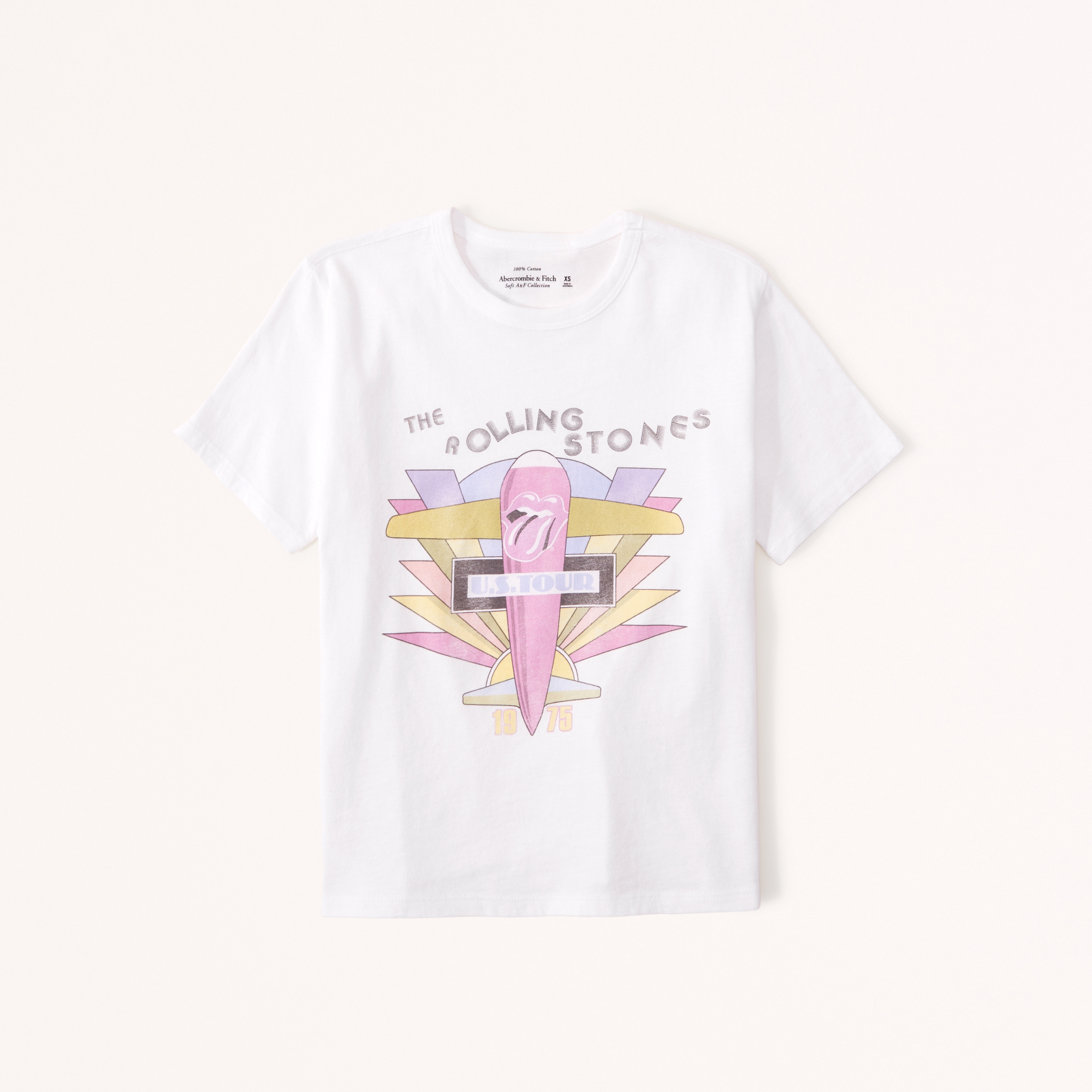 Abercrombie & Fitch Short-sleeve Rolling Stones Graphic Skimming Tee In White