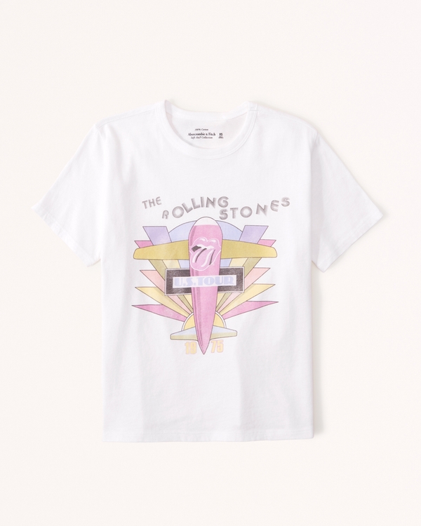 Short-Sleeve Rolling Stones Graphic Skimming Tee, White view 1