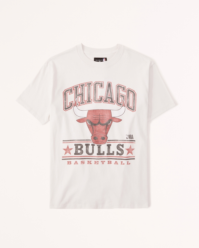 Women's Oversized Boyfriend Chicago Bulls Graphic Tee in Cream | Size M | Abercrombie & Fitch