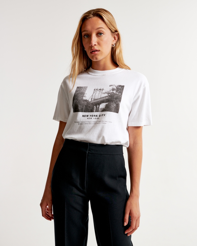 Women's New York Graphic Easy Tee in White | Size XS | Abercrombie & Fitch