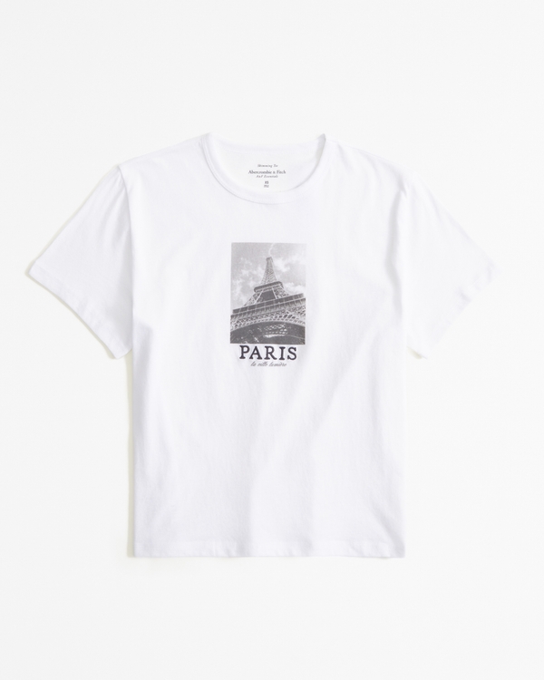 Short-Sleeve Paris Graphic Skimming Tee, White