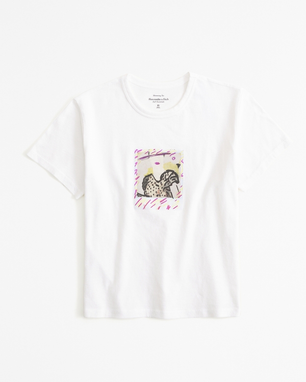 Short-Sleeve Maripol Graphic Skimming Tee, White view 1
