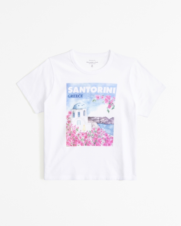 Short-Sleeve Santorini Graphic Skimming Tee, White