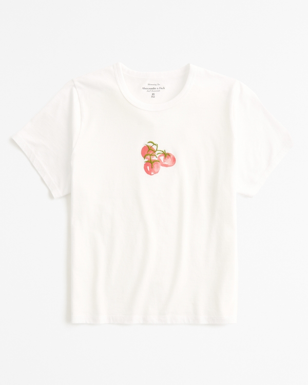 Short-Sleeve Tomatoes Graphic Skimming Tee, White