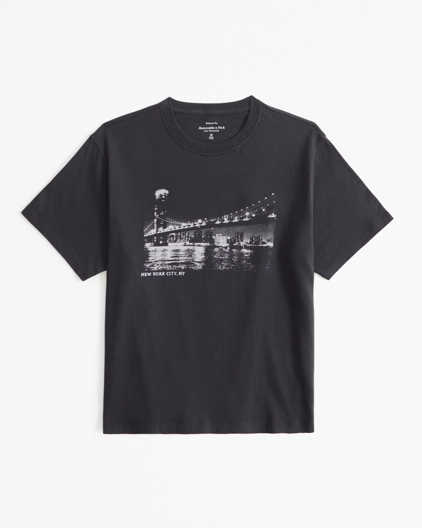 Short-Sleeve New York Graphic Relaxed Tee, Dark Gray