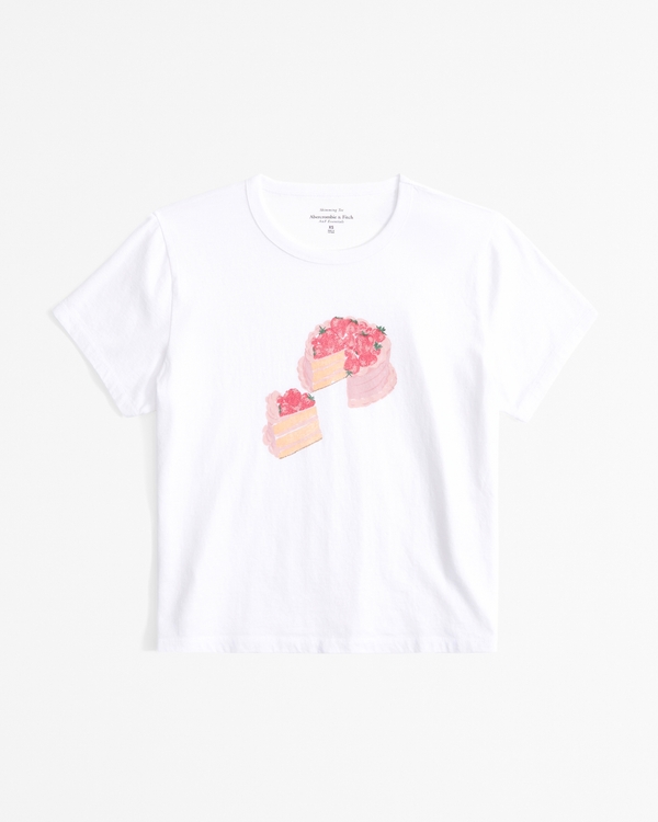 Short-Sleeve Cake Graphic Skimming Tee, White