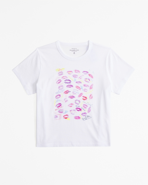Short-Sleeve Maripol Graphic Skimming Tee, White view 1