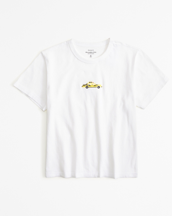 Short-Sleeve Taxi Graphic Skimming Tee, White