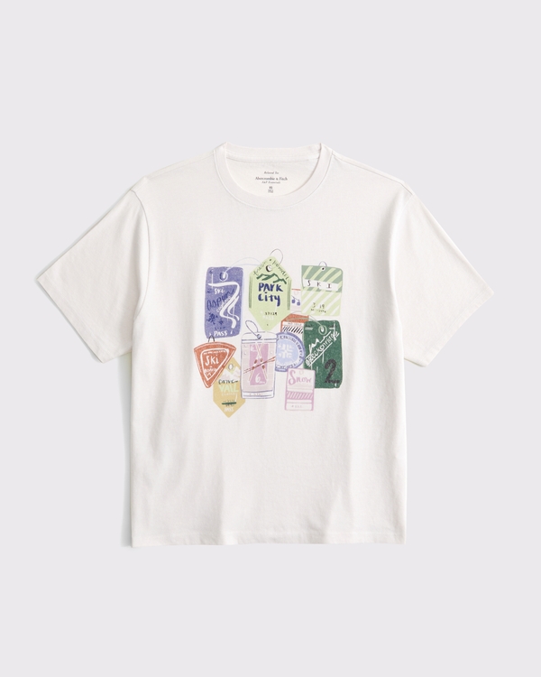 Short-Sleeve Ski Tag Graphic Relaxed Tee, Cream view 1