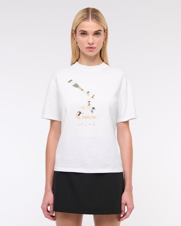 Champagne Skiers Easy Graphic Tee, White view 1
