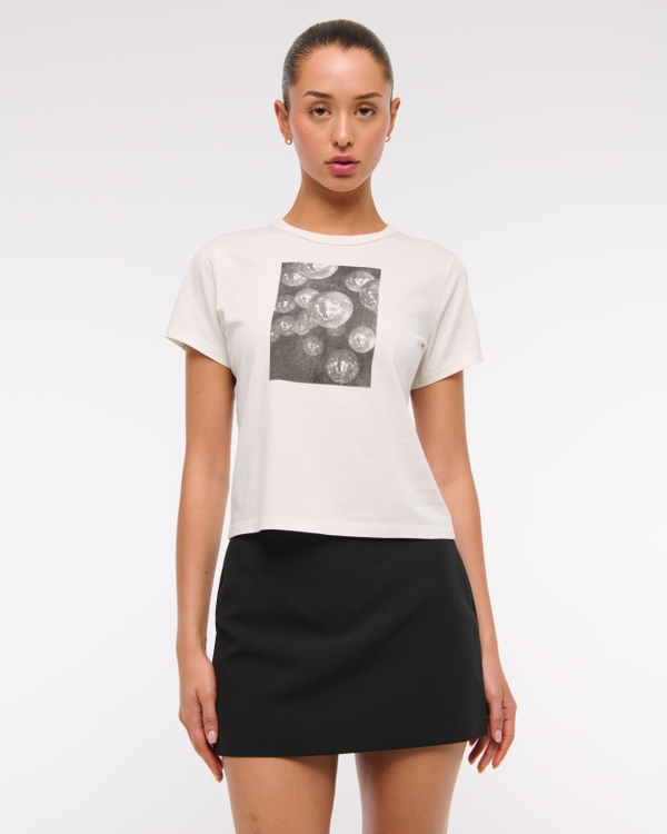 Short-Sleeve Disco Ball Graphic Skimming Tee, Feather Gray