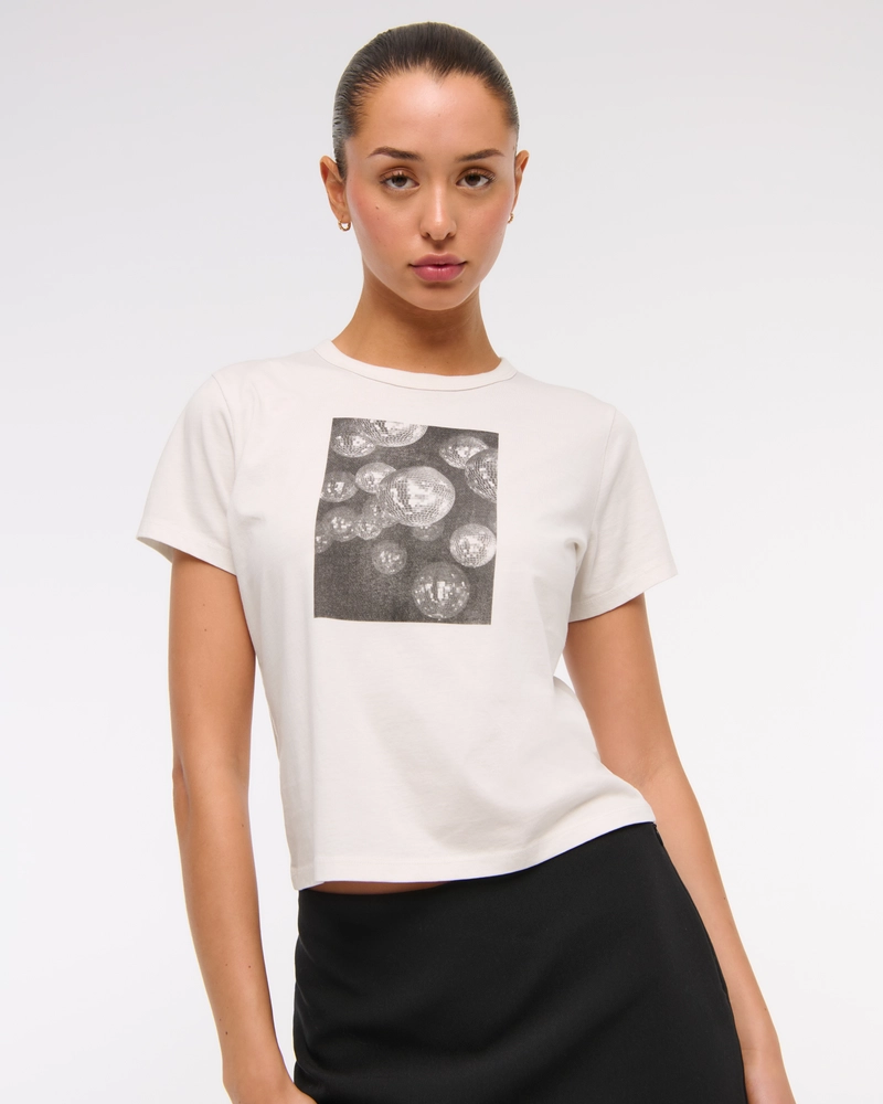 Short-Sleeve Disco Ball Graphic Skimming Tee