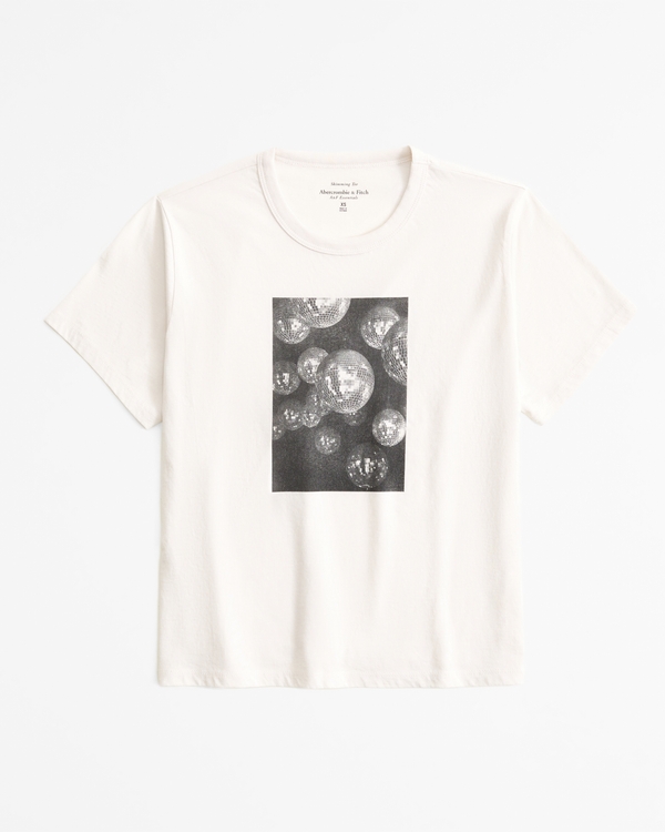 Short-Sleeve Disco Ball Graphic Skimming Tee, Feather Gray view 1