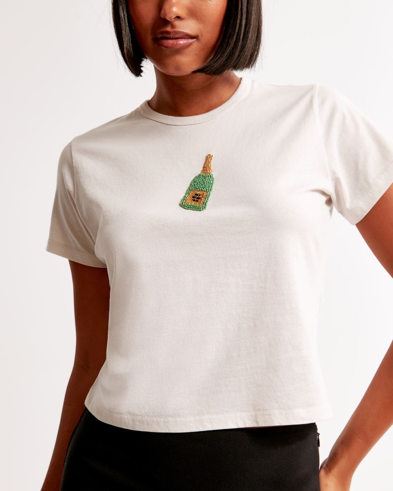 Short-Sleeve Champagne Graphic Skimming Tee