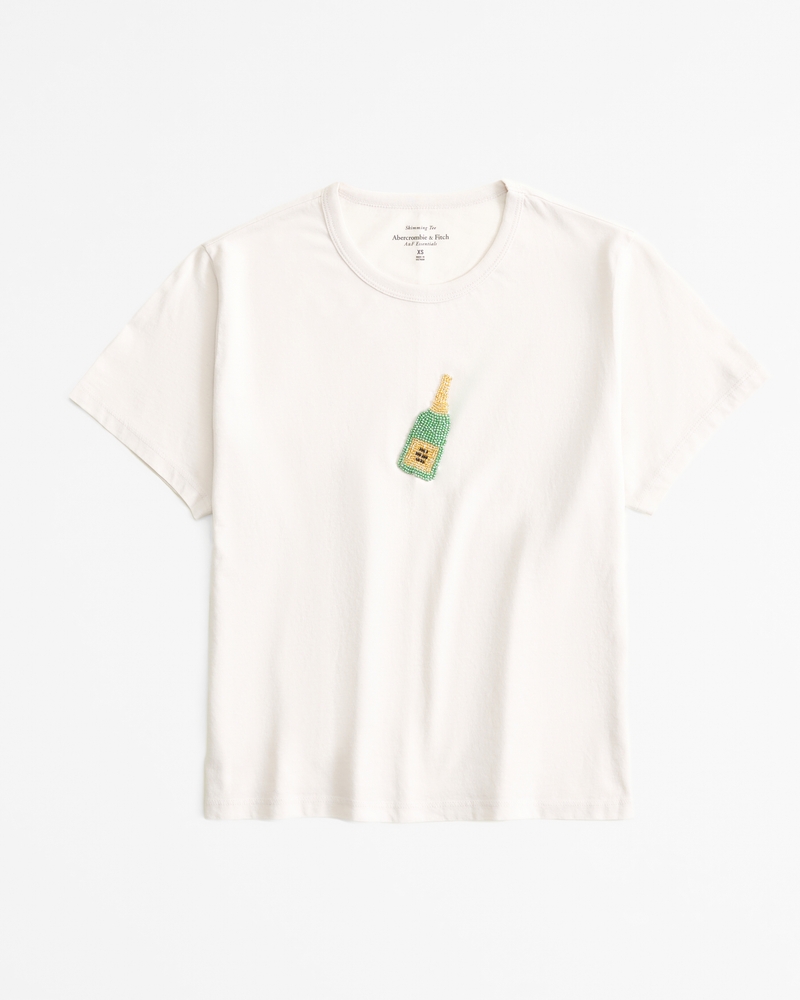 Short-Sleeve Champagne Graphic Skimming Tee
