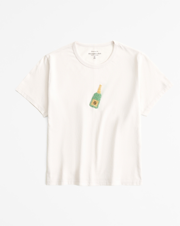 Short-Sleeve Champagne Graphic Skimming Tee, Feather Gray view 1