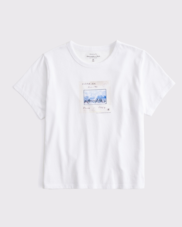 Short-Sleeve Slim Aarons Graphic Skimming Tee, White view 1