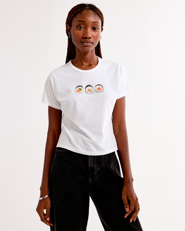 Short-Sleeve Sushi Graphic Skimming Tee, White view 1