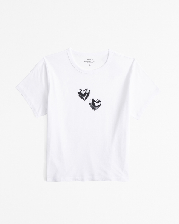 Short-Sleeve Metallic Hearts Graphic Skimming Tee, White