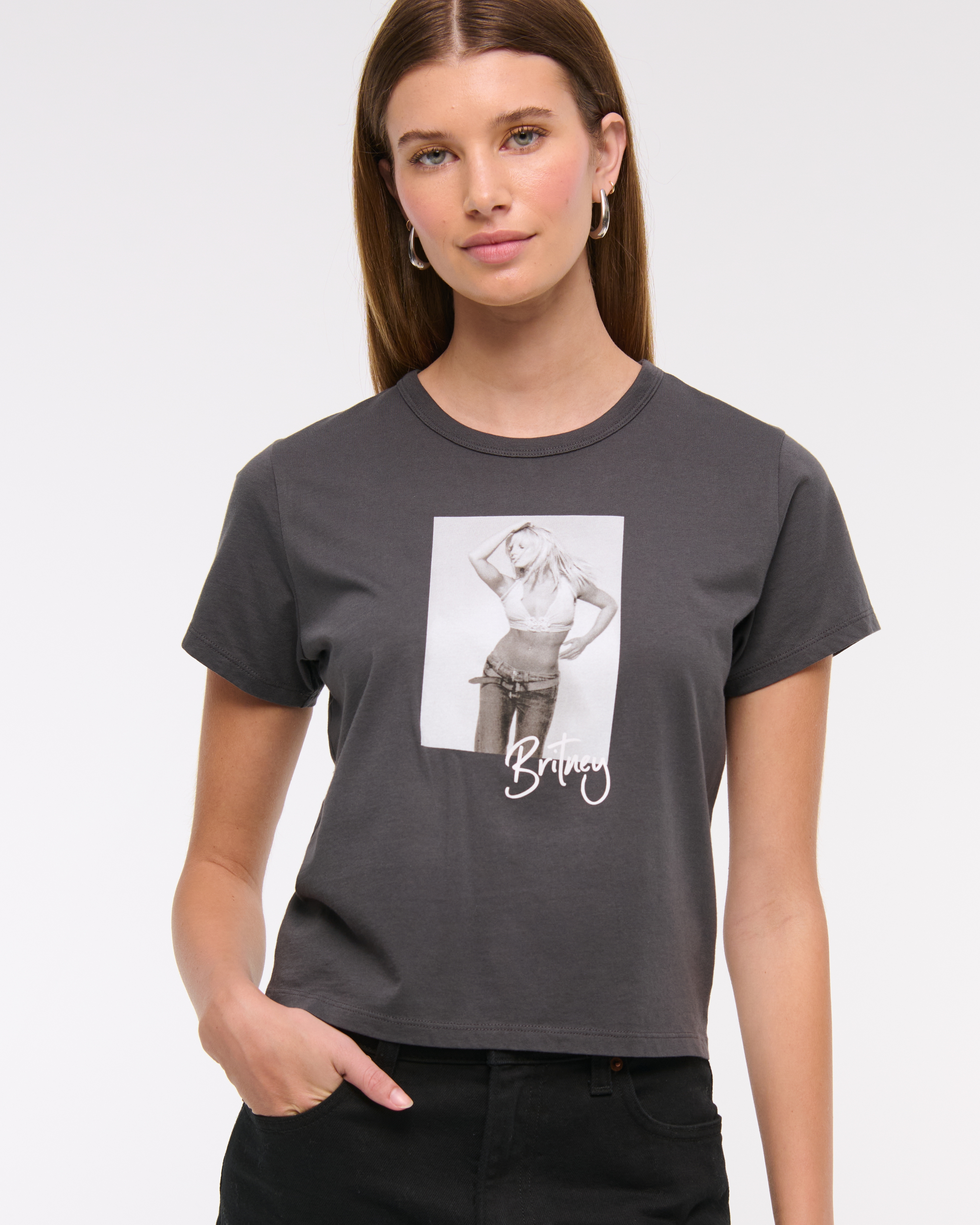 Abercrombie & Fitch Short-sleeve Britney Spears Graphic Skimming Tee In Gray