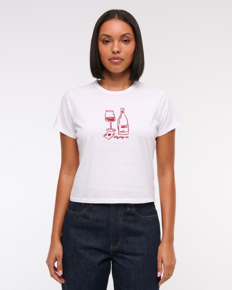 Short-Sleeve Staying In Graphic Skimming Tee