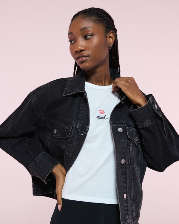 Short-Sleeve Kissed Napkin Graphic Skimming Tee, White view 1