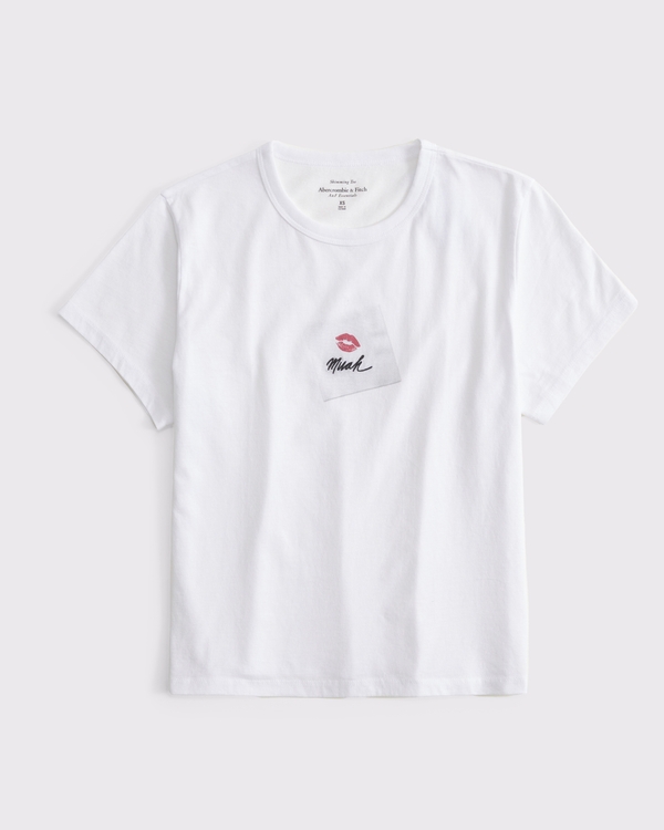 Short-Sleeve Kissed Napkin Graphic Skimming Tee, White view 1