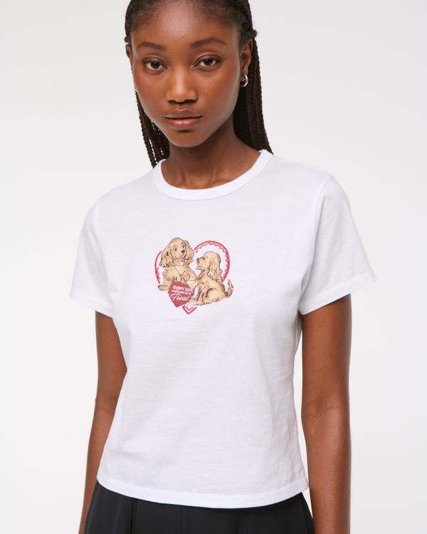 Short-Sleeve Vintage Valentine Graphic Skimming Tee, White view 1
