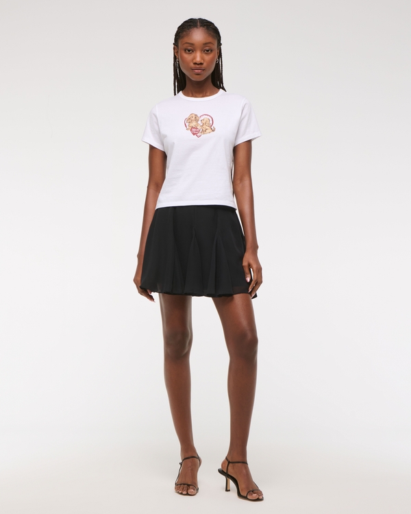 Short-Sleeve Vintage Valentine Graphic Skimming Tee, White view 2