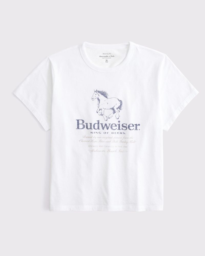★Abercrombie & Fitch★バドワイザークロップメッシュTシャツ Women's Short-Sleeve Budweiser Graphic Skimming Tee