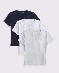 3 件裝短袖 Logo 亨利領上衣