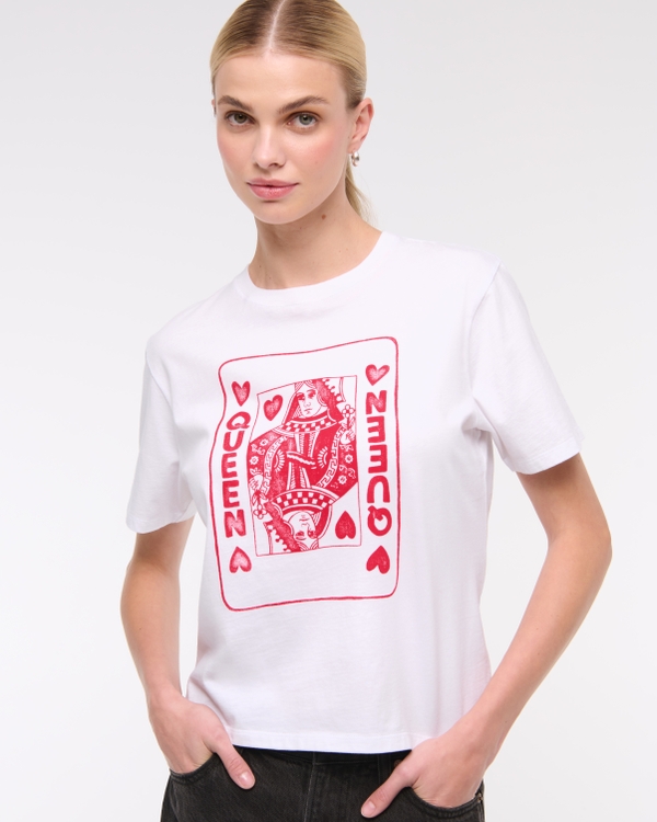 Short-Sleeve Queen of Hearts Graphic Relaxed Tee, White view 1
