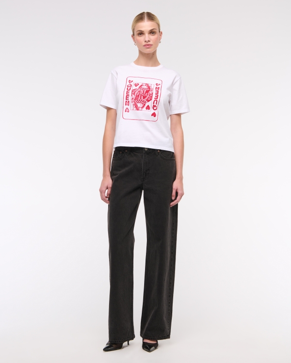 Short-Sleeve Queen of Hearts Graphic Relaxed Tee, White view 2