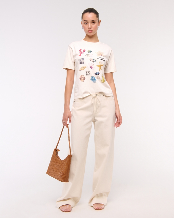 Short-Sleeve Ocean Graphic Relaxed Tee, Cream view 2