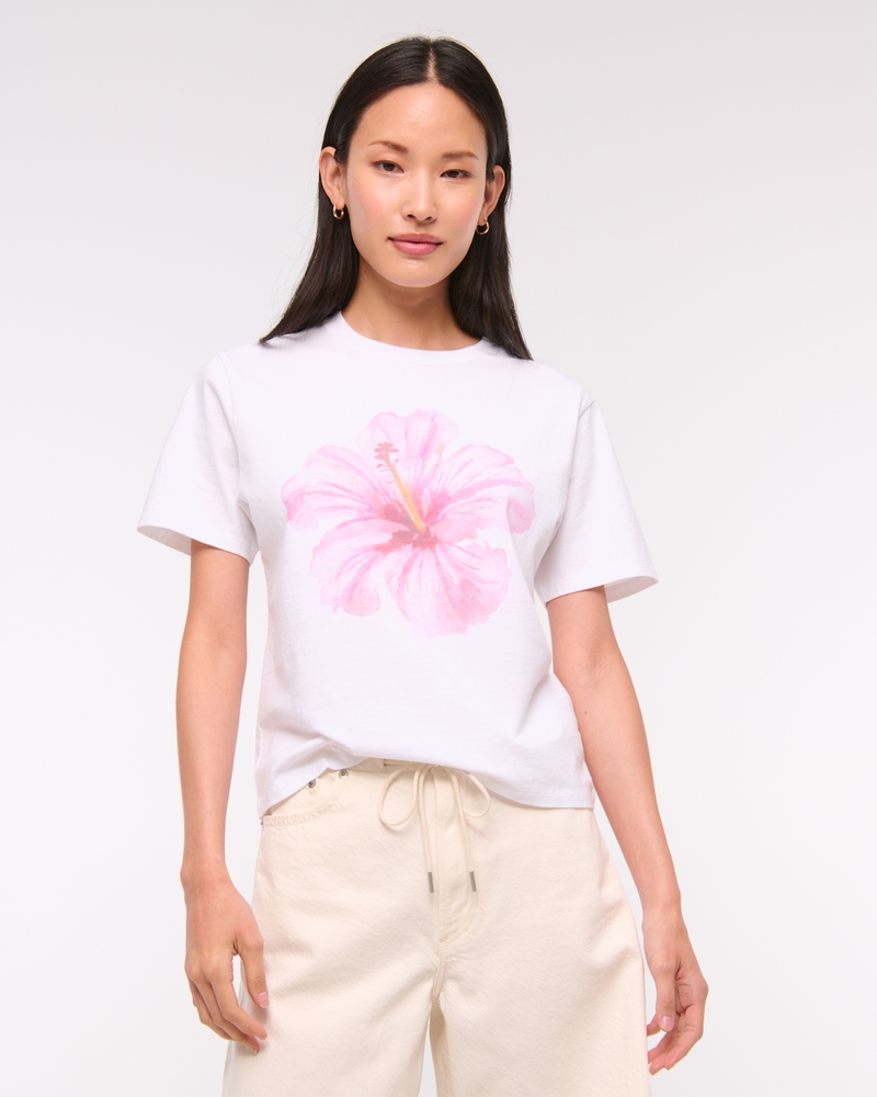 Short-Sleeve Hibiscus Graphic Relaxed Tee