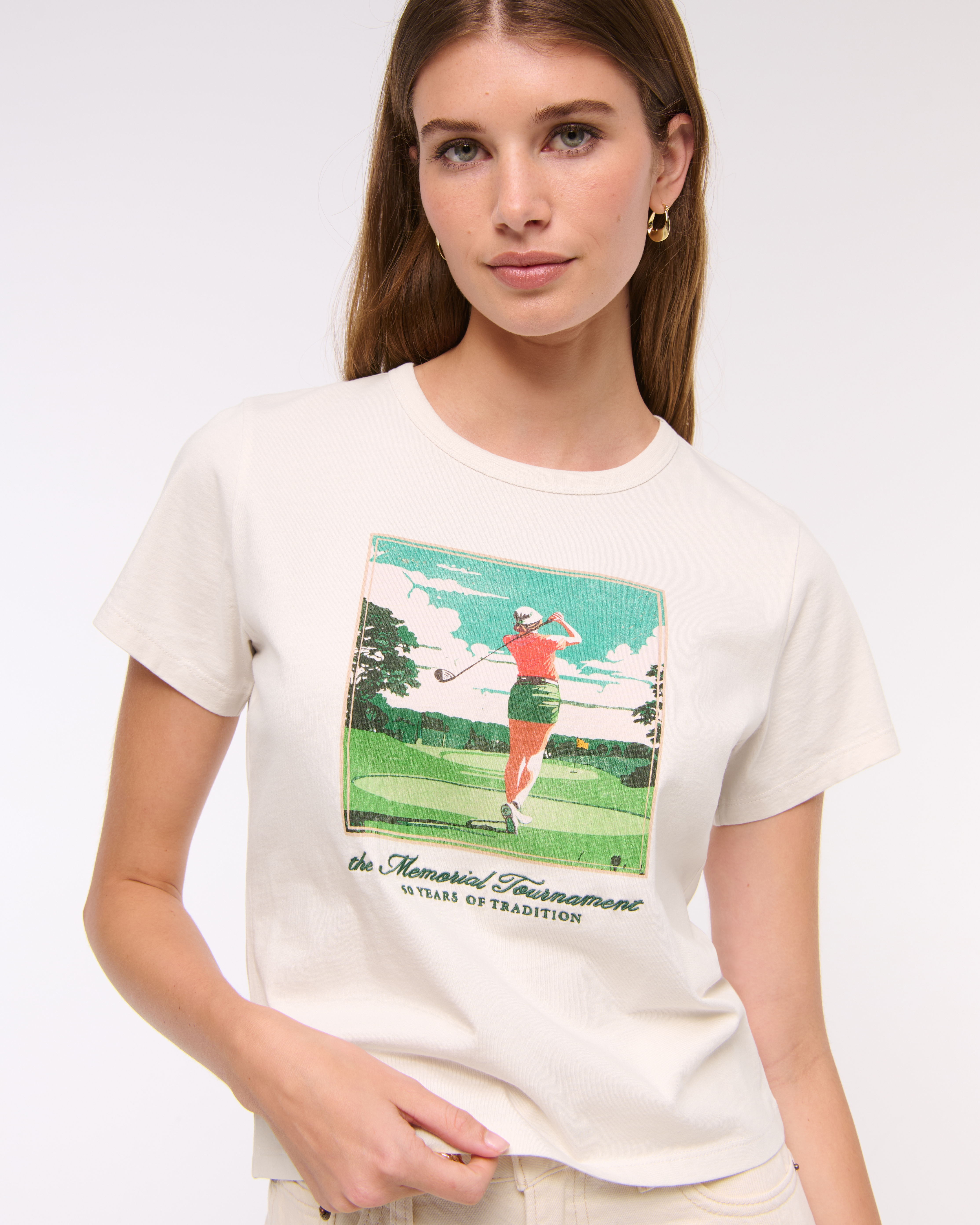 Abercrombie & Fitch Short-sleeve Memorial Tournament Graphic Skimming Tee In White
