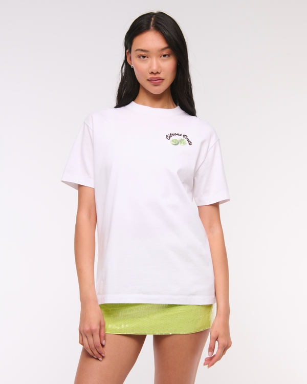Oversized Lime Graphic Tee, White view 1