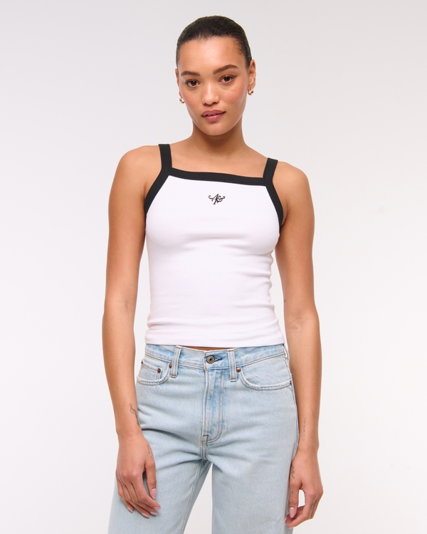 高領 Logo 羅紋背心, 白色 view 1