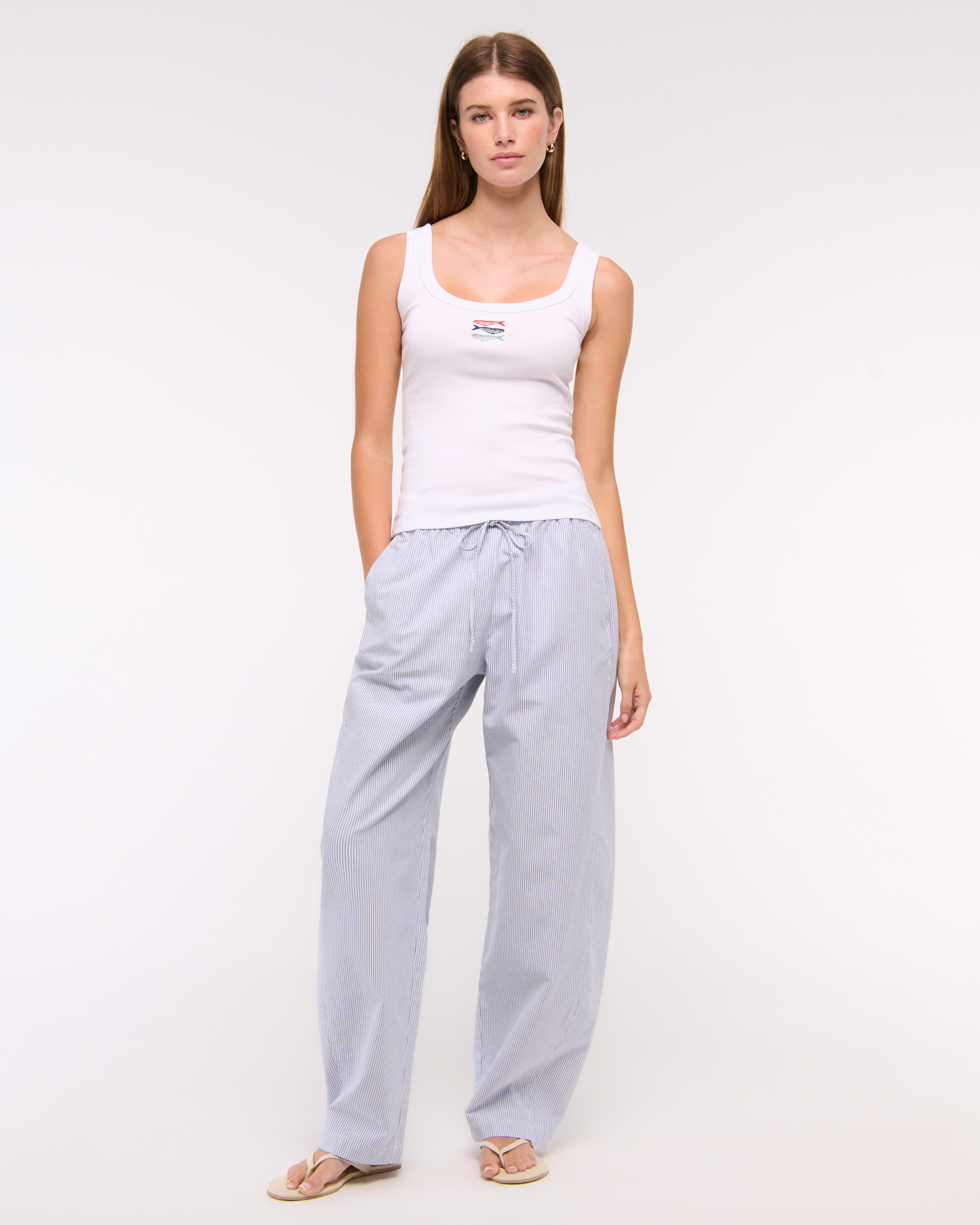 Abercrombie & Fitch Sardines Graphic Scoopneck Tank In White