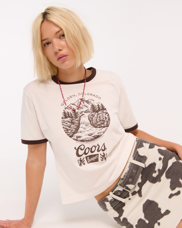 Short-Sleeve Coors Banquet Graphic Relaxed Tee, Cream view 1
