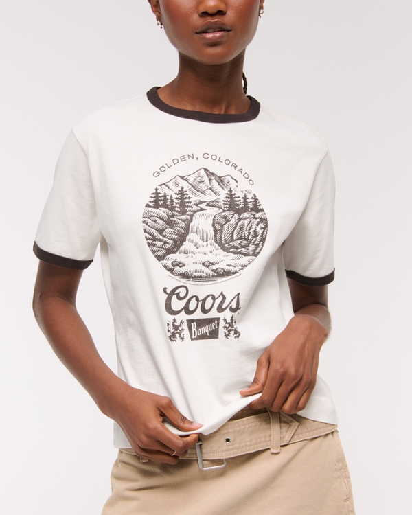 Short-Sleeve Coors Banquet Graphic Relaxed Tee, Cream view 1