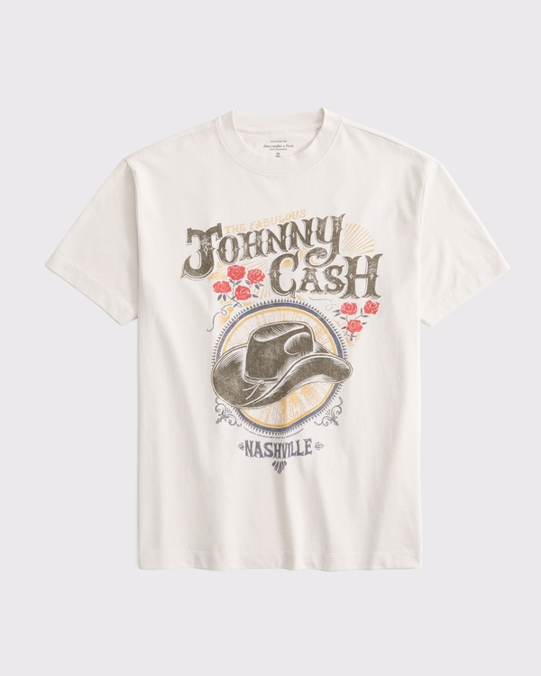 Camiseta extragrande con gráfico de Johnny Cash, Gris Claro view 1